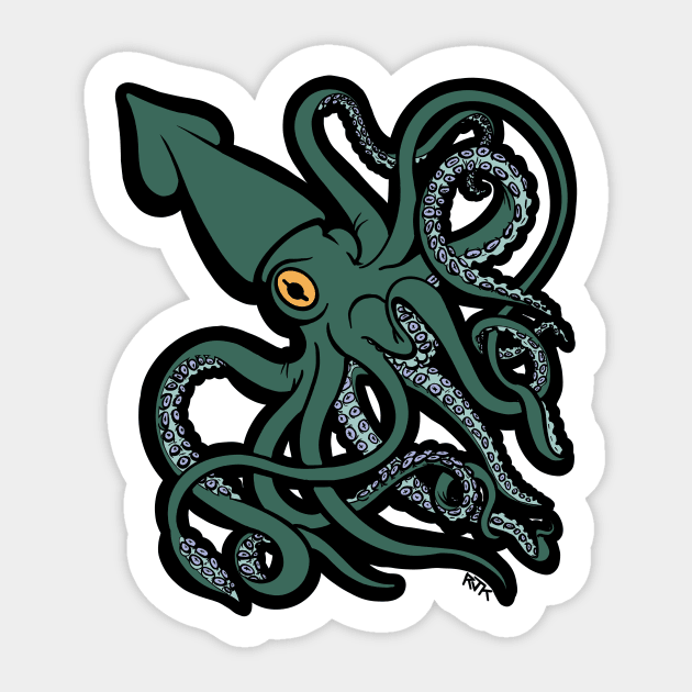 Green Giant Squid Architeuthis flat color Sticker by RJKpoyp